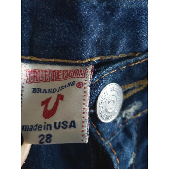 True Religion Jeans Womens Size 28 Blue Bobby Bell Bottom Distressed 100% Cotton - Picture 2 of 10